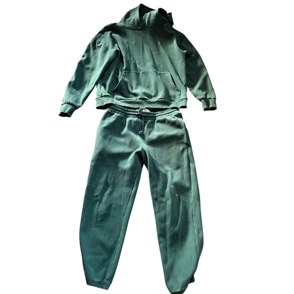 Zyia Active Hoodie Joggers Relaxation Set Womens XL Pine Fair Bleach Stains